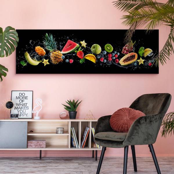 Panoramabild Fruchtige Frische Motiv 3D Schwarz - Grün - Rot - Leinen - 145 x 45 x 45 cm