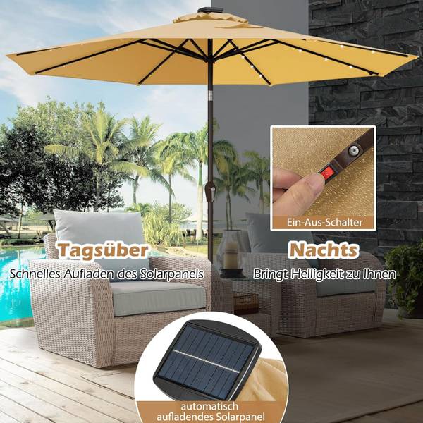 Ø300cm LED Sonnenschirm Beige - Kunststoff - 300 x 245 x 300 cm