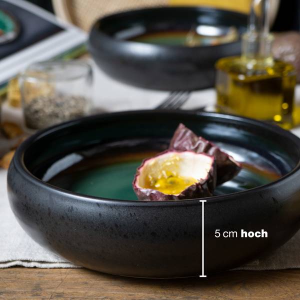 SOLID Suppenteller Steinzeug 4er-Set Dunkelgrün