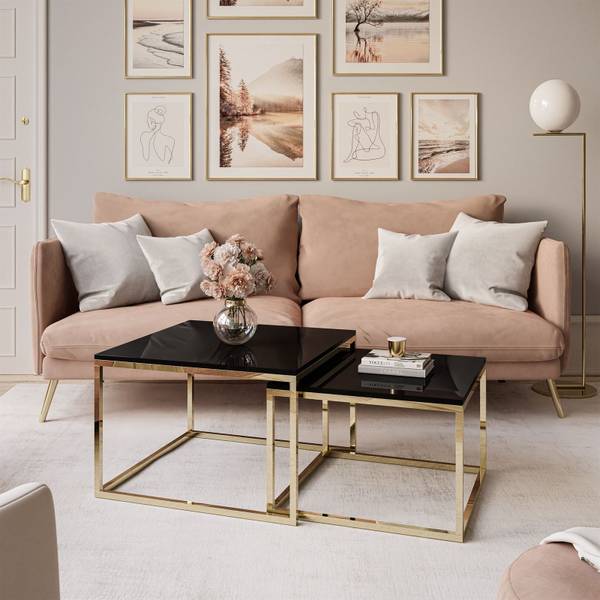 Couchtisch YOSHI 2in1 Hochglanz Schwarz - Gold