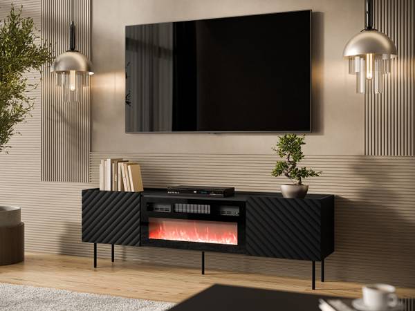 TV-Lowboard Lucca 180 mit Kamin Schwarz