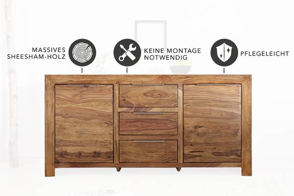 Sideboard PURE Braun - Sheesham - 135 x 70 x 43 cm
