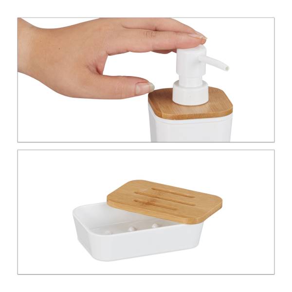 4-teiliges Badaccessoires Set Braun - Weiß - PVC - 7 x 18 x 7 cm