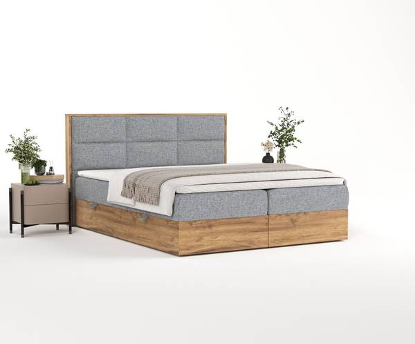 Boxspringbett Ikigai mit Topper Grau - Liegefläche Breite: 160 cm