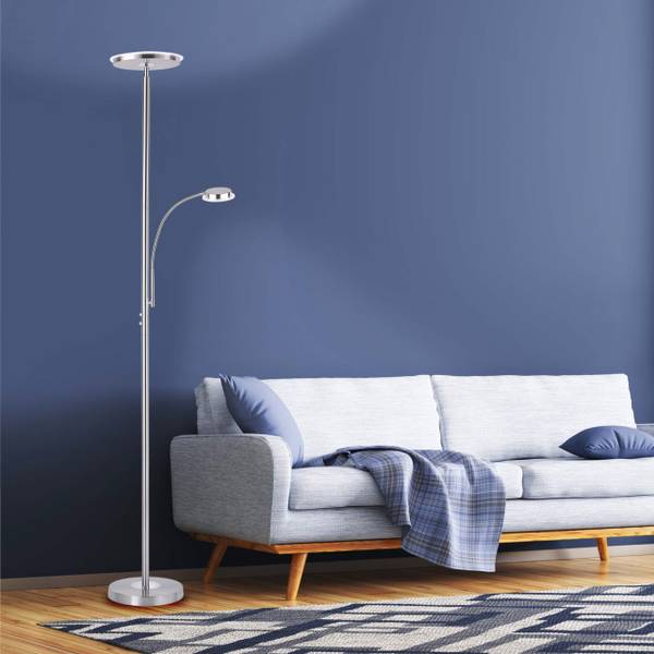 LED Deckenfluter HANS rund Silber - Metall - 57 x 193 x 57 cm