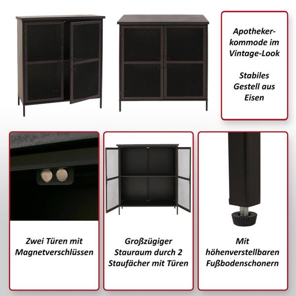 Commode de pharmacien O79 Noir - Fer - 80 x 94 x 35 cm