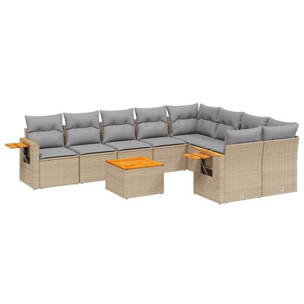 Garten-Lounge-Set 3034953-2 10-teilig Beige - Grau - Polyrattan - 62 x 69 x 62 cm
