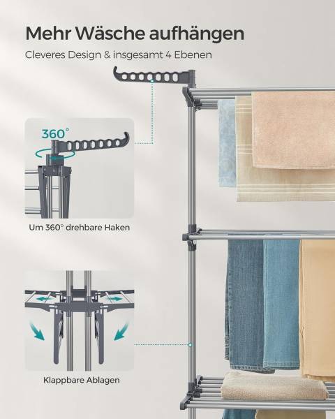 Wäscheständer LLR701G01V1 Silber - Edelstahl - 128 x 173 x 64 cm