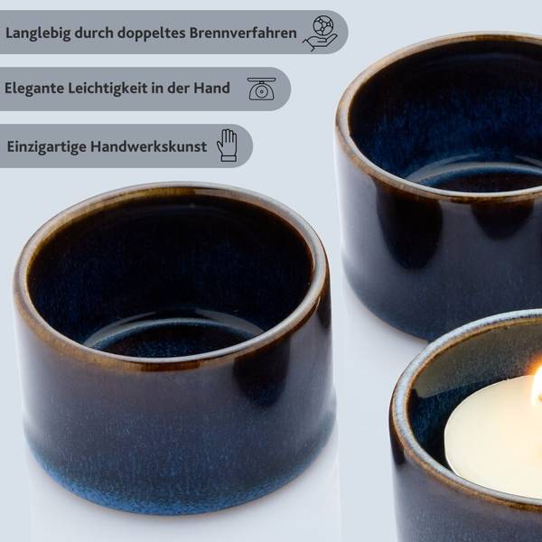 Teelichthalter Tokio 8-tlg inkl. Kerzen Blau - Stein - 12 x 11 x 6 cm