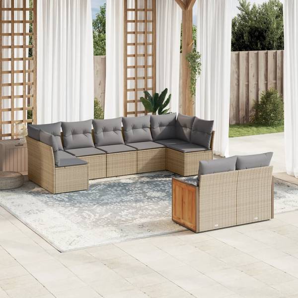 Salon de jardin 3035019-1 lot de 9 Beige - Gris lumineux