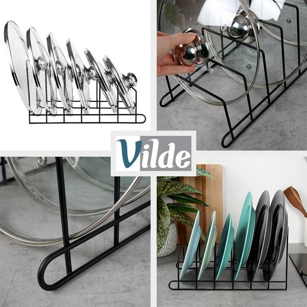 Deckel- und Tellerhalter 2er Set Schwarz - Stahl - 18 x 18 x 34 cm