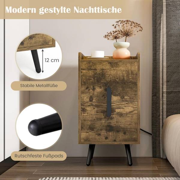 Nachtkastje TG32707 bruin - plaatmateriaal op houtbasis - 32 x 60 x 40 cm
