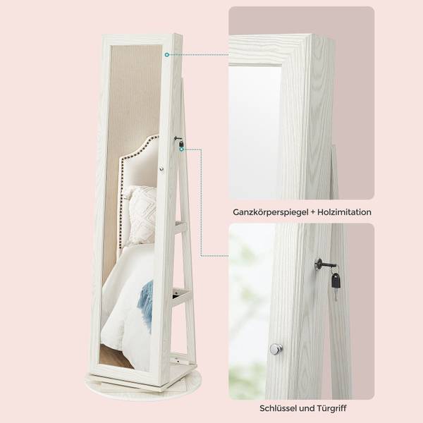 Sieradenkast Dakar wit - plaatmateriaal op houtbasis - 54 x 161 x 54 cm
