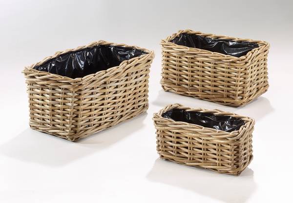 3tlg. Set Blumentopf PFLANZKUBU24 Grau - Rattan - 23 x 20 x 40 cm