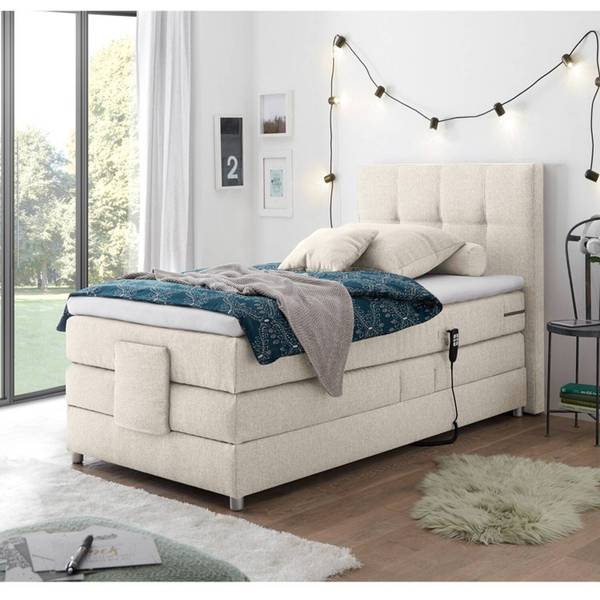 Boxspringbett MANAUS-09-3 Beige - Webstoff - 130 x 112 x 208 cm