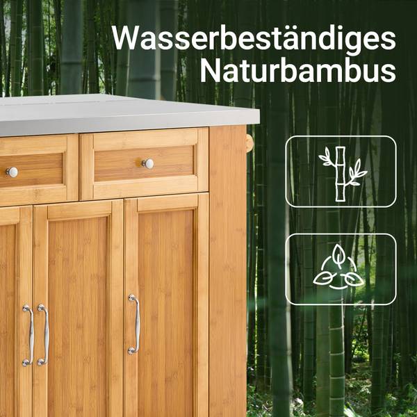 Kücheninsel FKW130-N Braun - Bambus - Holzwerkstoff - 46 x 93 x 107 cm