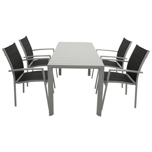 Balkongarnitur BAGO 5-teilig Schwarz - Grau - Aluminium - 70 x 74 x 120 cm