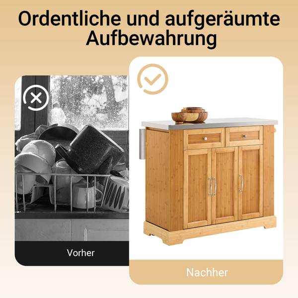Kücheninsel FKW130-N Braun - Bambus - Holzwerkstoff - 46 x 93 x 107 cm