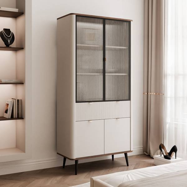 Vitrinenschrank NAVANI 90 Beige - Walnuss