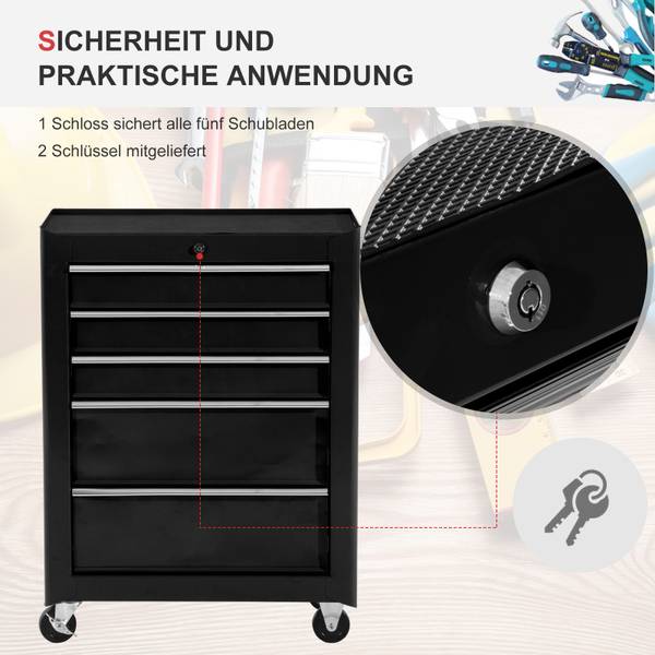 Werkstattwagen B20-004BK Schwarz - Metall - 33 x 83 x 62 cm