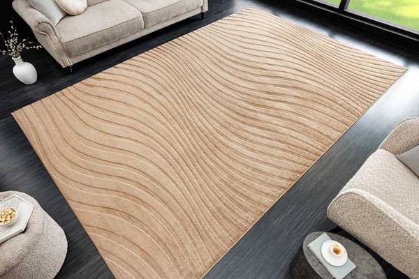 Teppich WAVE Beige - Baumwollstoff - Polyester - Wolle - 350 x 235 cm