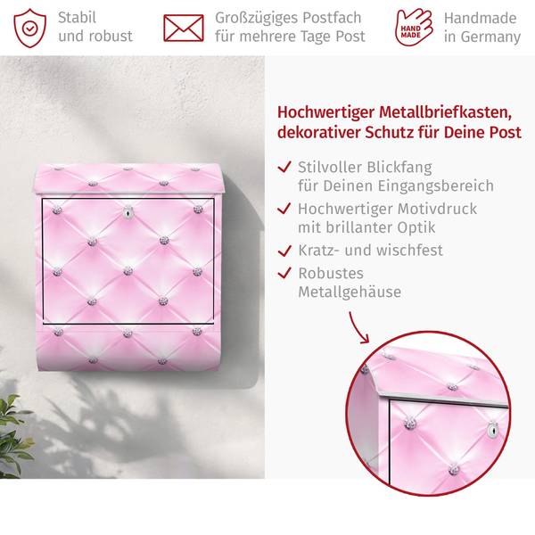 Briefkasten Diamant Luxus I Pink - Stahl - 39 x 46 x 13 cm