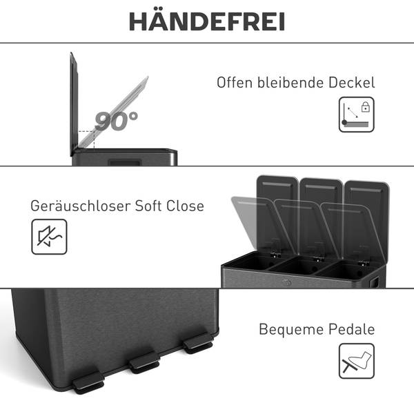 Küchenabfalleimer 851-034V02BK Schwarz - Höhe: 57 cm
