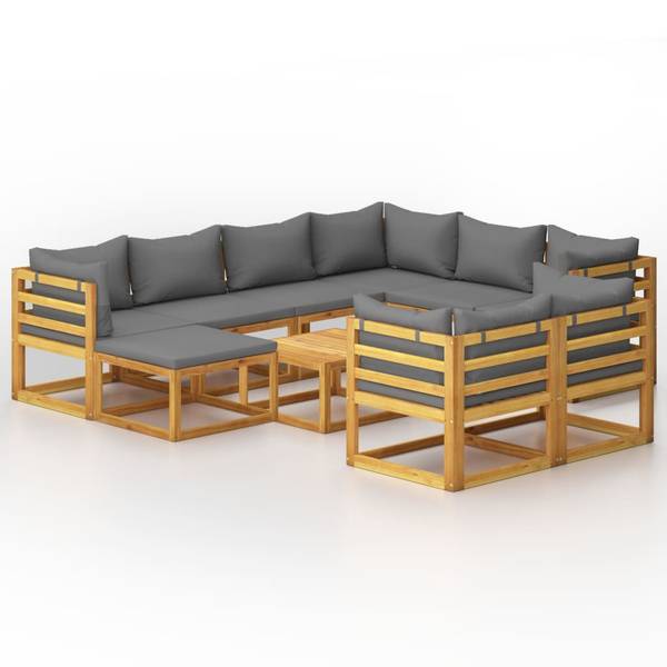 Garten-Lounge-Set 3009697-23 10-teilig Grau - Polyester - Akazie - 68 x 29 x 68 cm