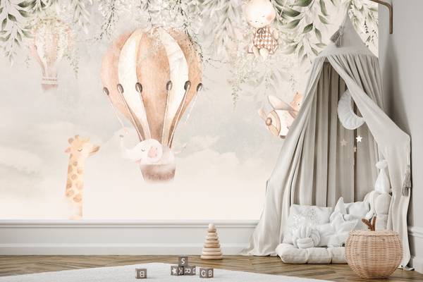 Fototapete TIERE Luftballons Blätter Beige - 368 x 254 x 254 cm