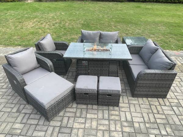 GARTENTISCHGRUPPE A(9er-Set) Grau - Webstoff - 80 x 70 x 140 cm