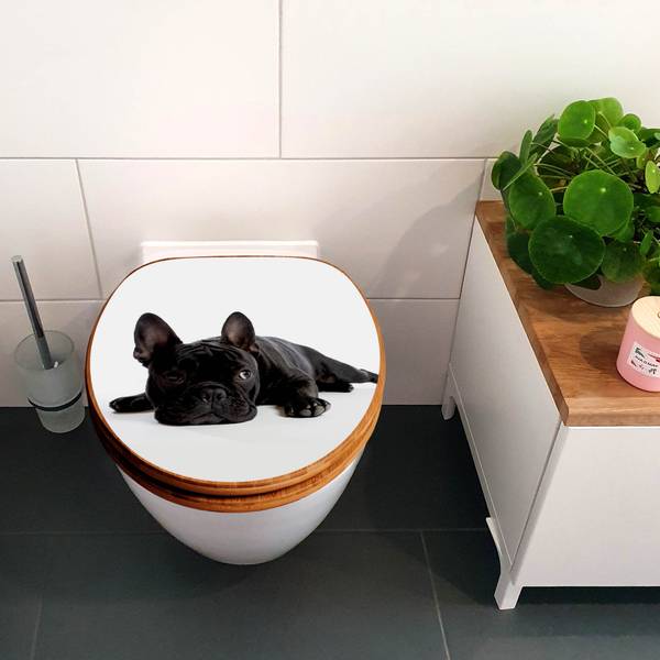 WC-Sitz mit Absenkautomatik Bulldogge Schwarz - Bambus - Holzwerkstoff - 38 x 5 x 49 cm
