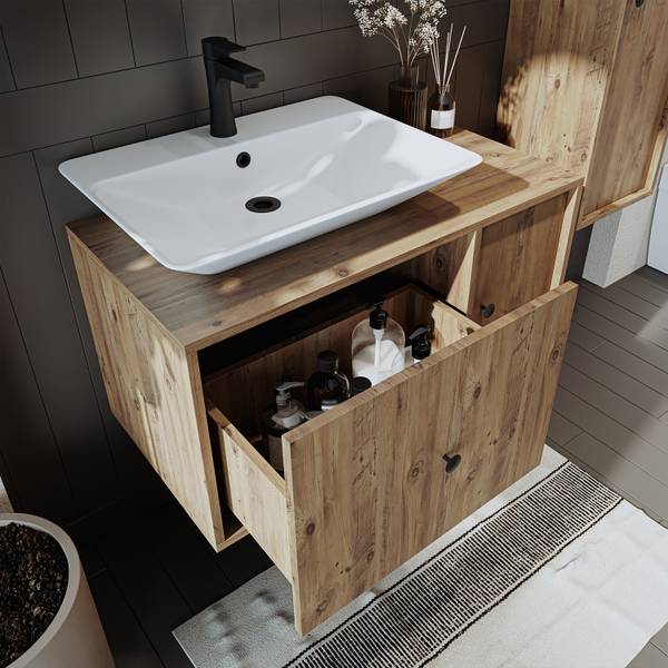 Badmöbel Set GUSTO-II-90 3-teilig Braun - Holzwerkstoff