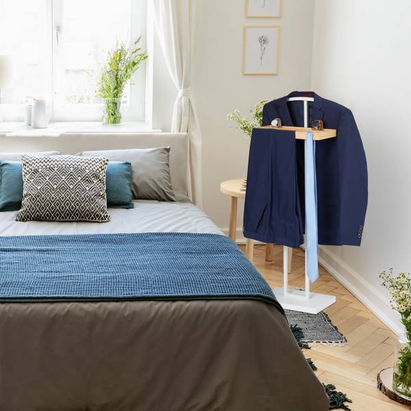 valet de chambre avec support Marron - Blanc - Acier - 46 x 102 x 24 cm