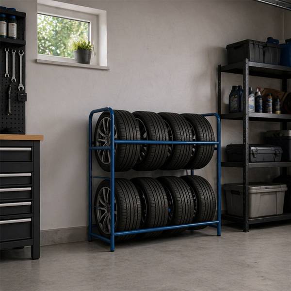 Reifenregal aus Stahl Blau - Breite: 106 cm