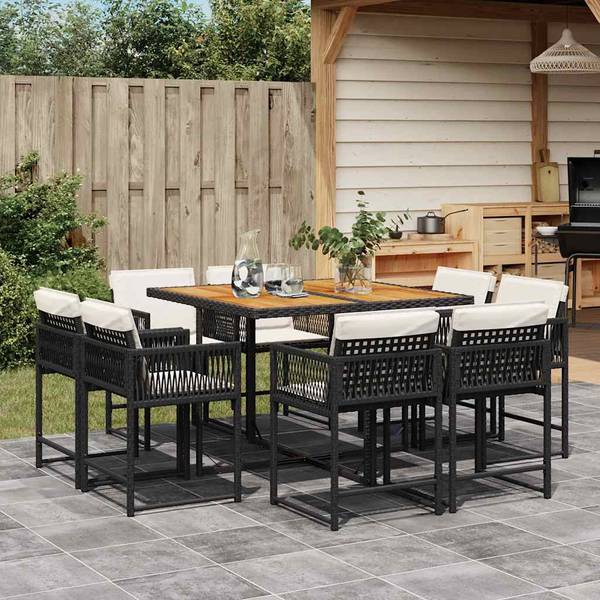 Garten Essgruppe 3033287-6 9-teilig Schwarz - Weiß - Polyrattan - 106 x 73 x 110 cm