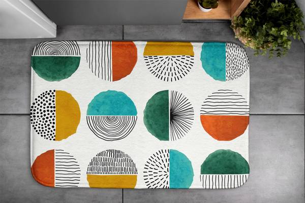 Badteppich Kreise Linien Weiß - Polyester - 75 x 45 x 75 cm