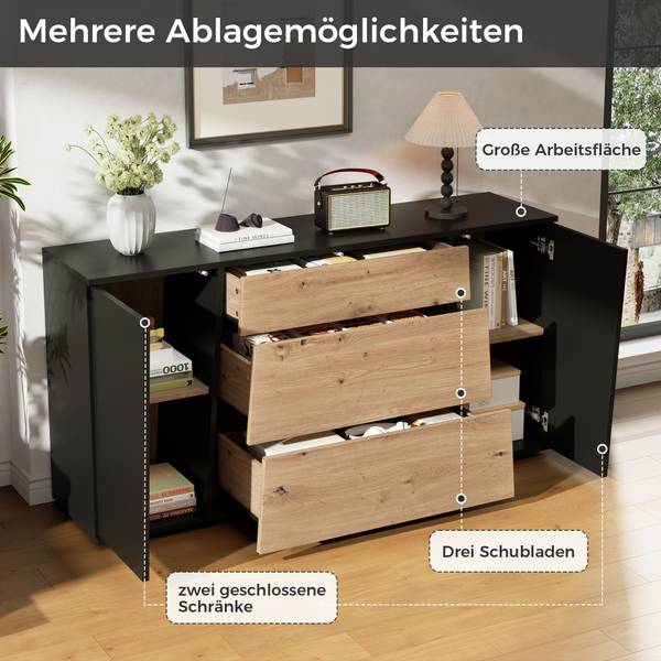 Sideboard Philotes Ⅵ Schwarz - Braun - Holzwerkstoff - 140 x 70 x 35 cm