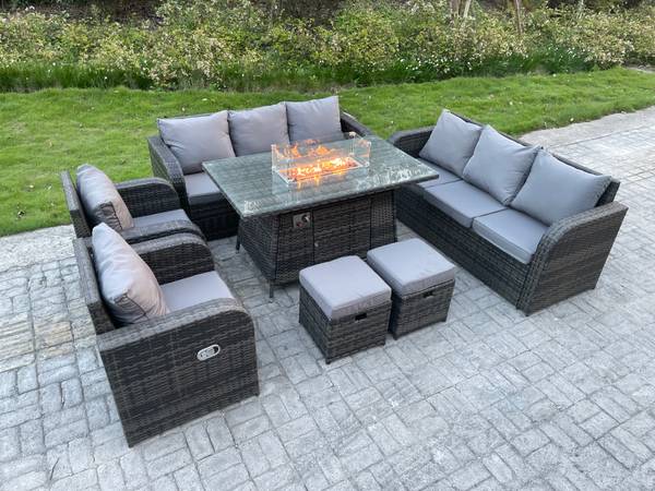 10-Sitzer Rattan Gartenmöbel Set Sofa Grau - Webstoff - Polyresin - 80 x 69 x 140 cm