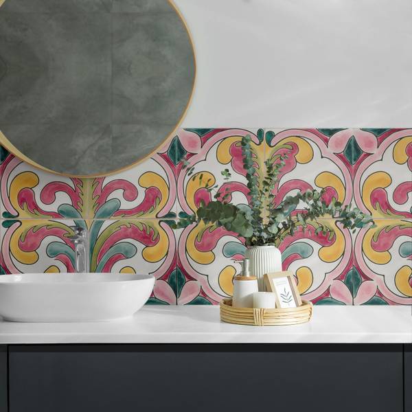 Fliesen Wellenflora Stil 4er Set 50 x 50 cm