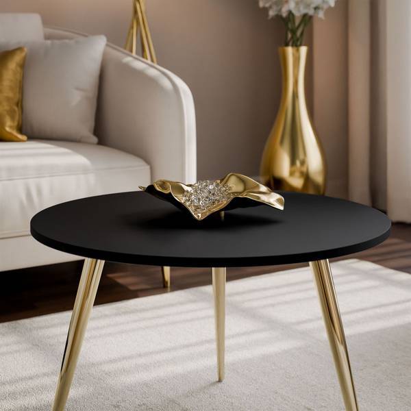 Couchtisch SOLEIL Schwarz - Gold - Holzwerkstoff - 60 x 47 x 60 cm