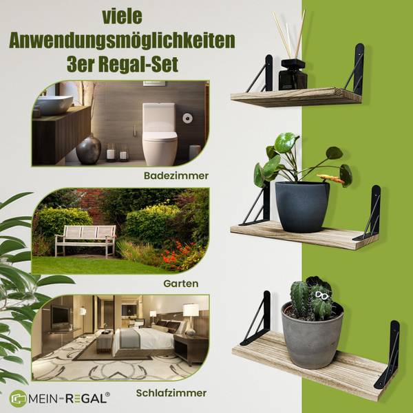 Wandregal Sam Set 3 Stk Braun - Holzwerkstoff - 42 x 14 x 15 cm