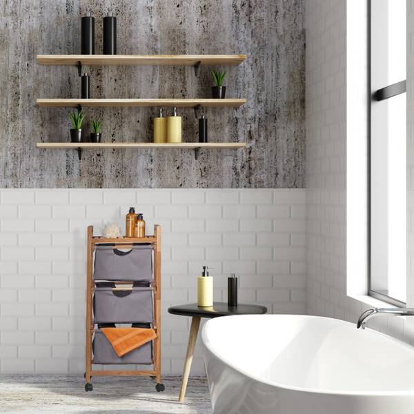 Rangement salle de bain 3 corbeilles Noir - Marron - Gris - Polyester - 44 x 96 x 34 cm