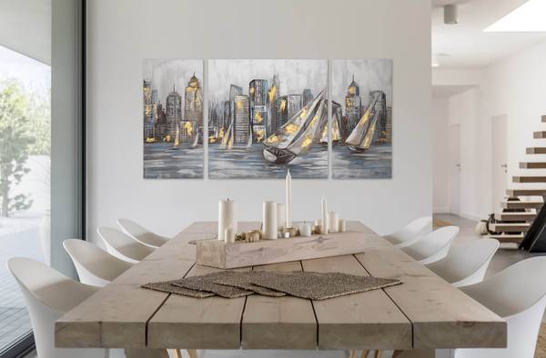Peinture acrylique Skyline Miro Set Gris - Jaune - Coton - 140 x 70 x 4 cm