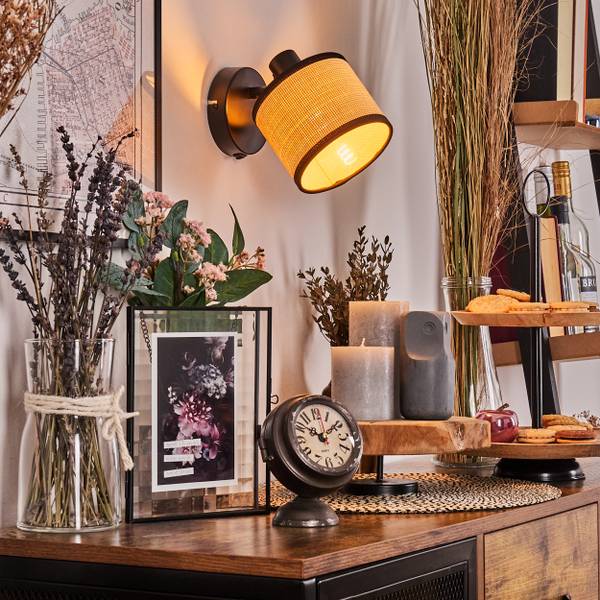 Wandleuchte Tamarispa Beige - Schwarz - Metall - 13 x 12 x 13 cm