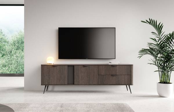 TV-Lowboard VERIS Braun - Stahl - Melamin - 196 x 62 x 38 cm
