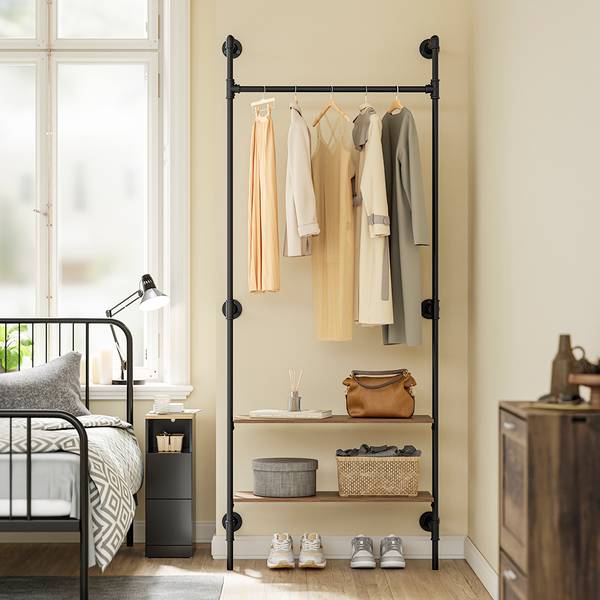 Kleiderstange Wandgarderobe KLS20-SCH Schwarz - Metall - Massivholz - 48 x 220 x 92 cm