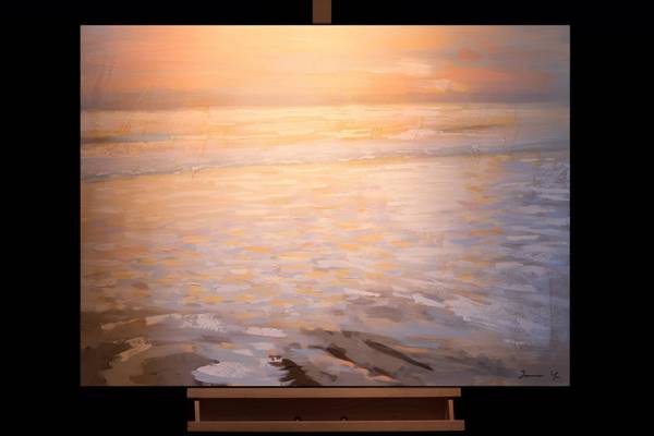 Acrylbild Handgemalt Meer Rol Beige - Baumwollstoff - 100 x 75 x 4 cm