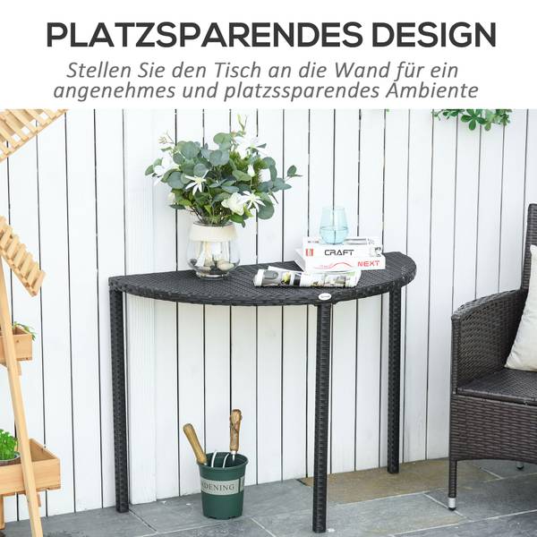 Balkontisch BB5380 Schwarz - Rattan - 50 x 74 x 100 cm