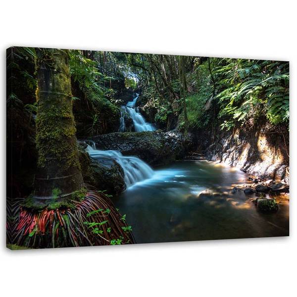 Canvas schilderij waterval in de tropen 90 x 60 cm