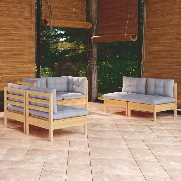 Loungeset 3012412 Set van 6 bruin - polyester - grenenhout - 64 x 63 x 64 cm